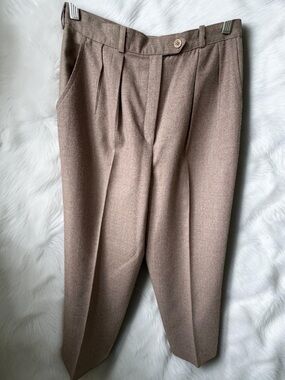 Vintage Merino Wool Pleated Trousers Womens Size 10 Brown High Waist Classic